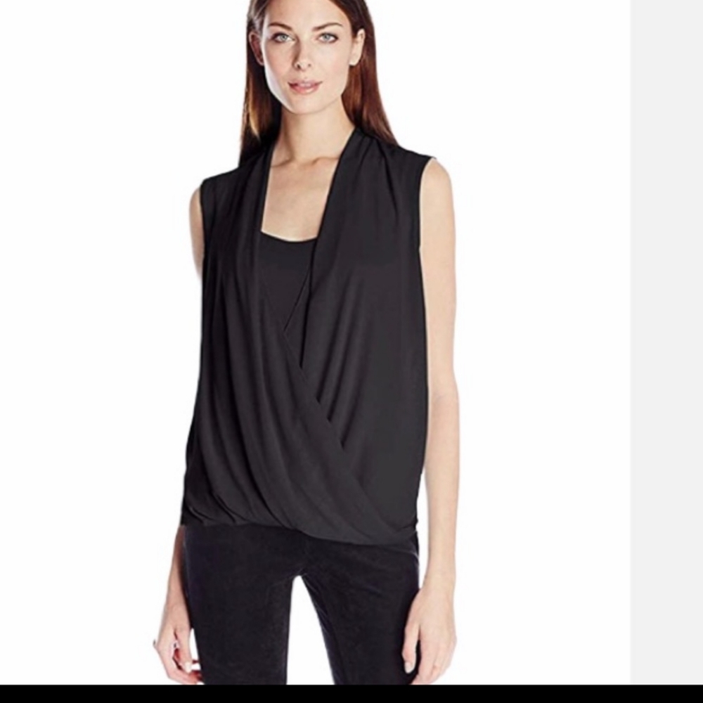 BCBG Max Azria Raychel Drape Front Black Sleeveless Blouse Size Small